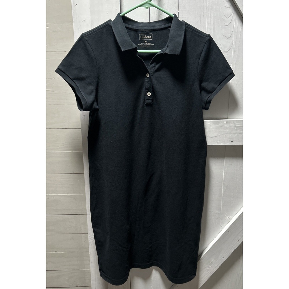 L.L. Bean Polo  Shirt Dress Women's M Black Short Sleeve